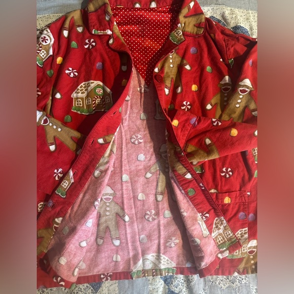 Nick and Nora Flannel Pajamas Large Red Christmas Gingerbread Sock Monkey - Picture 4 of 9